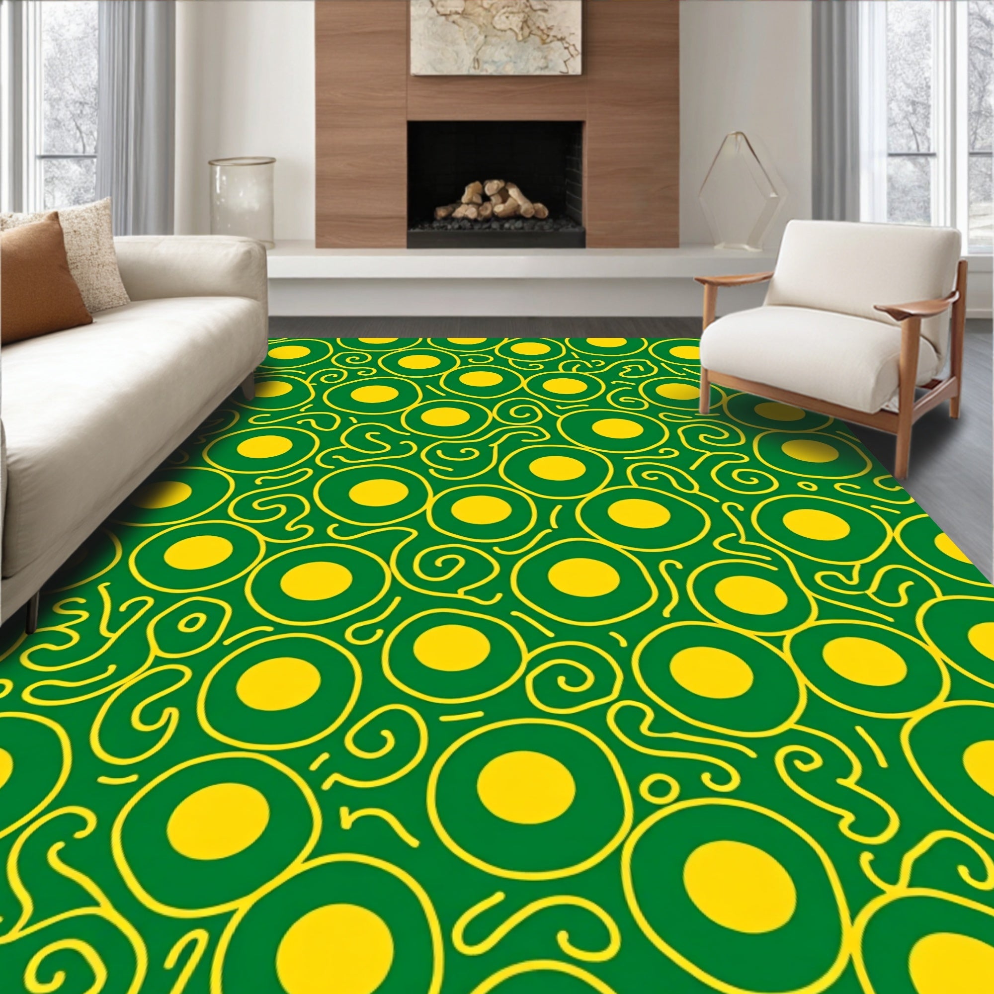 Green Yellow Organic Circles Swirl Rug