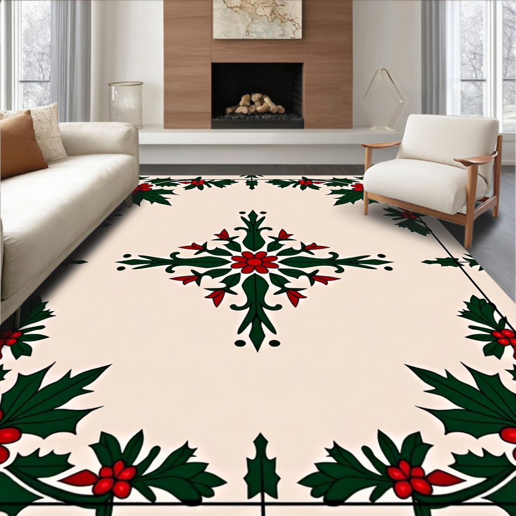 Festive Holly Berry Garden Frame Rug