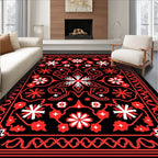 Bold Black Red Floral Starburst Medallion Rug