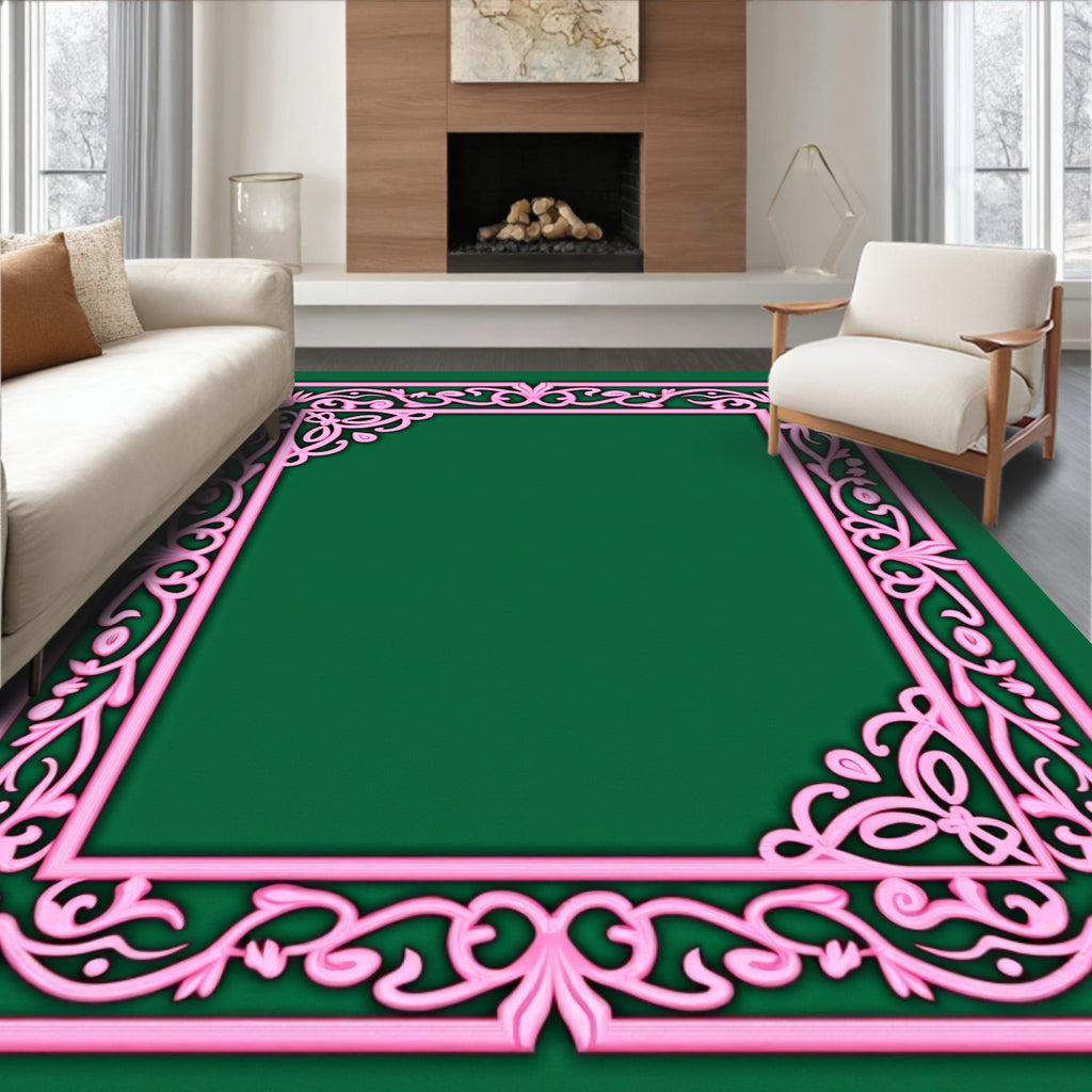 Light Pink Ornate Floral Scroll Border Rug