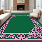 Light Pink Ornate Floral Scroll Border Rug