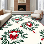 Christmas Floral Wreath Red Bows Rug