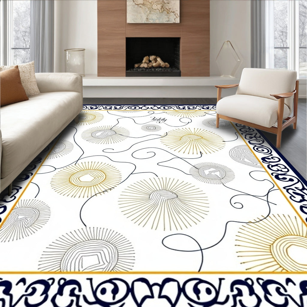 Ornate Blue Gold Sunburst Scatter Rug