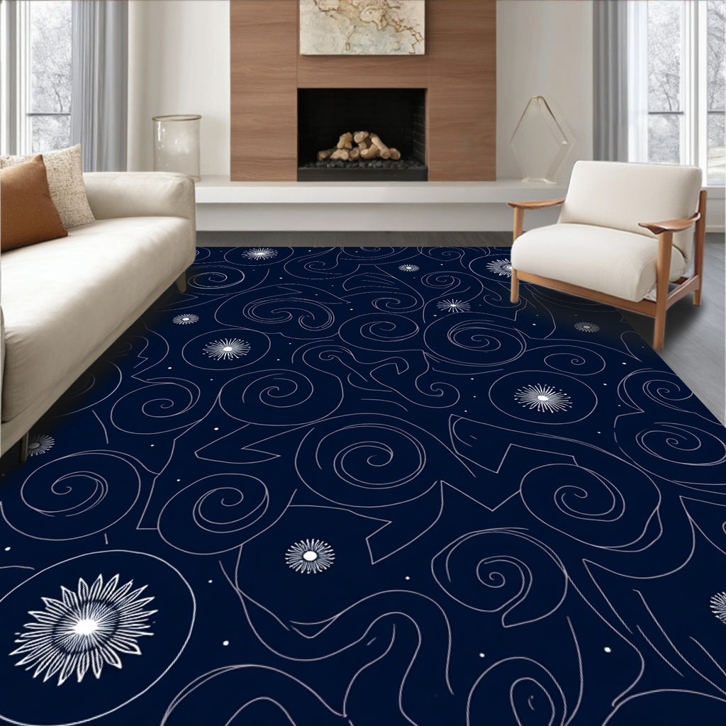 Midnight Swirl Starburst Celestial Rug