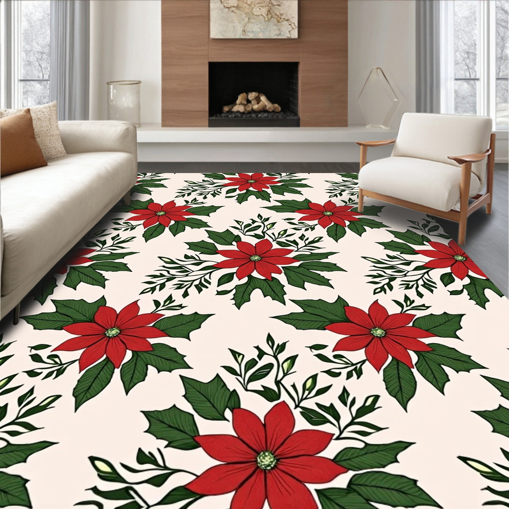 Red Poinsettia Floral Vine Rug