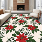 Red Poinsettia Floral Vine Rug