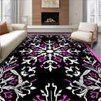 Black White Pink Snowflake Medallion Rug