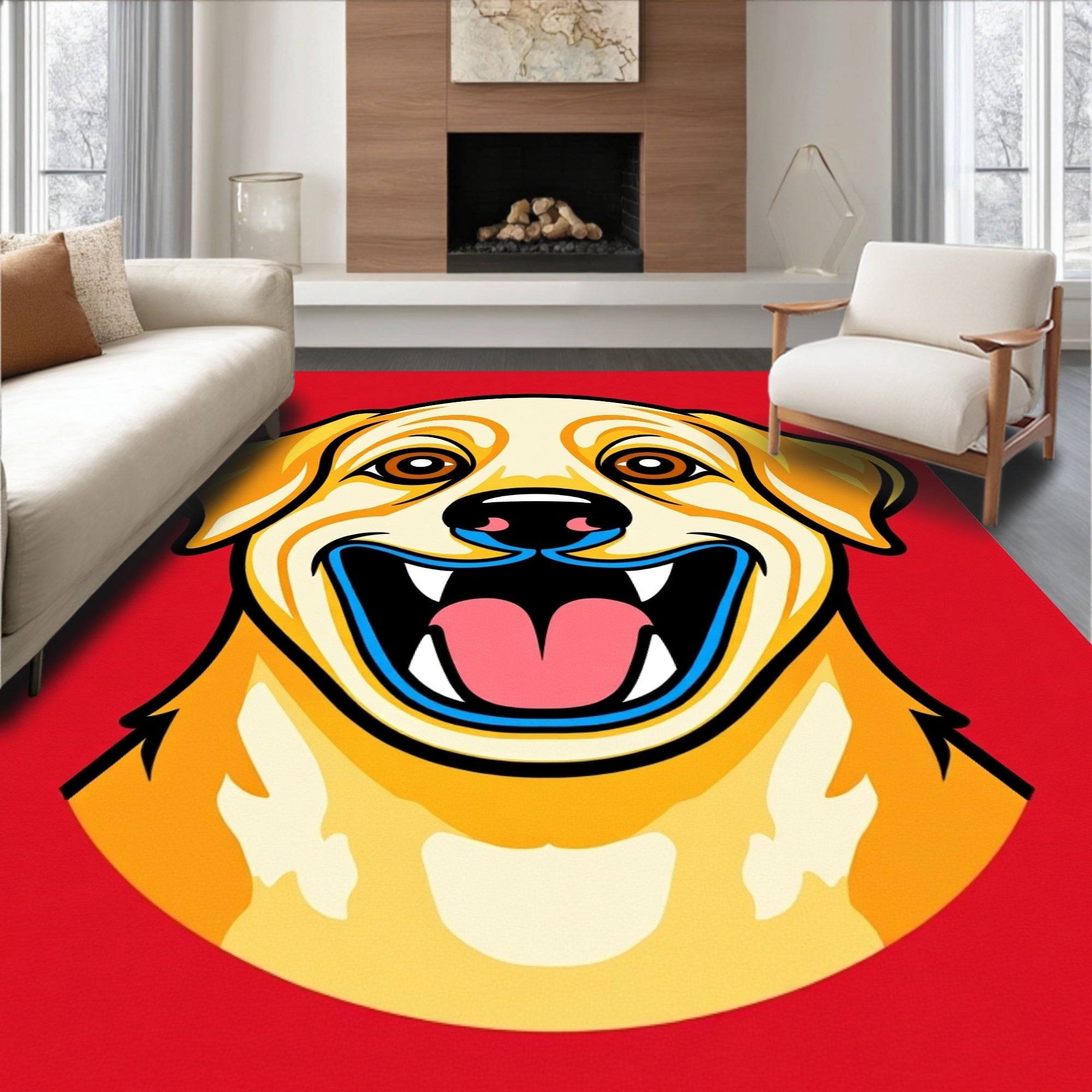 Golden Lab Grinning Dog Portrait Rug