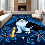 Mystical Black White Cat Candle Stars Rug