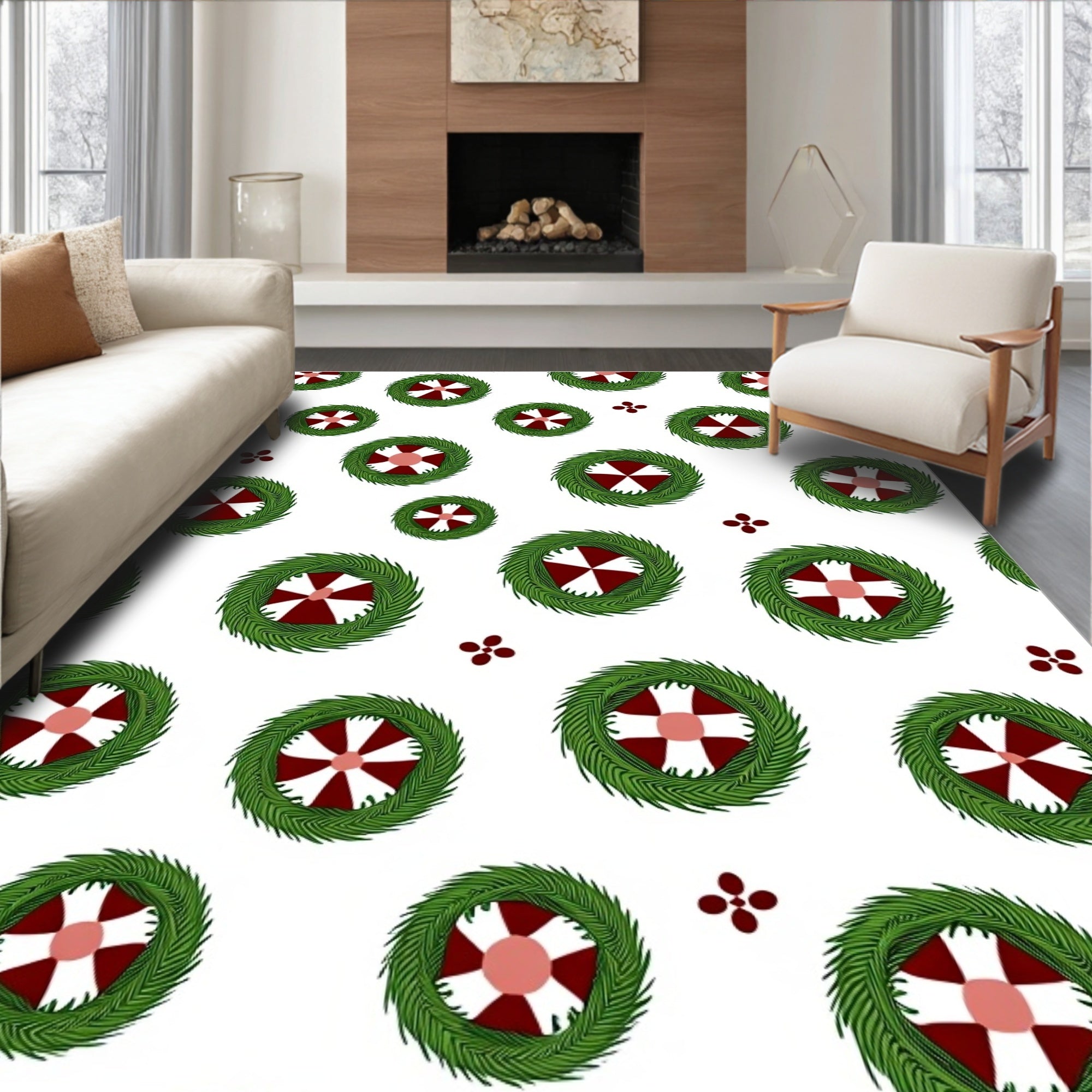 Crimson White Green Laurel Medallion Rug