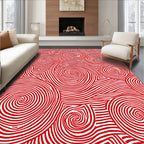 Vibrant Red Swirl Linear Abstract Rug
