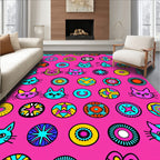 Pink Retro Cat Medallion Collage Rug