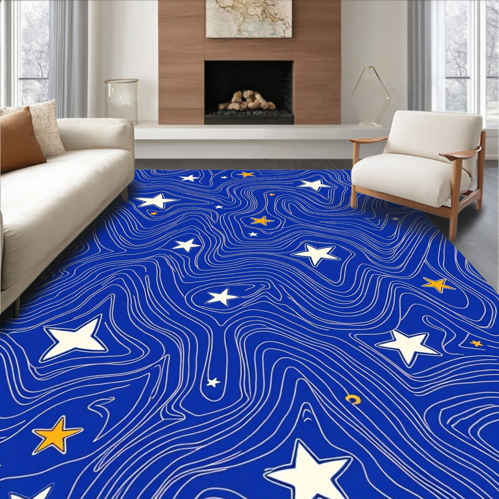 Midnight Blue Swirl Star Art Rug