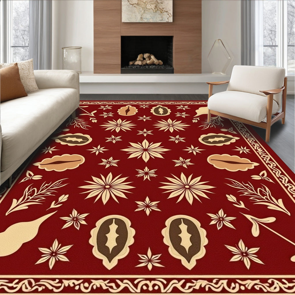 Crimson Floral Botanical Ornament Rug