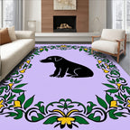 Black Puppy Garden Floral Garland Rug