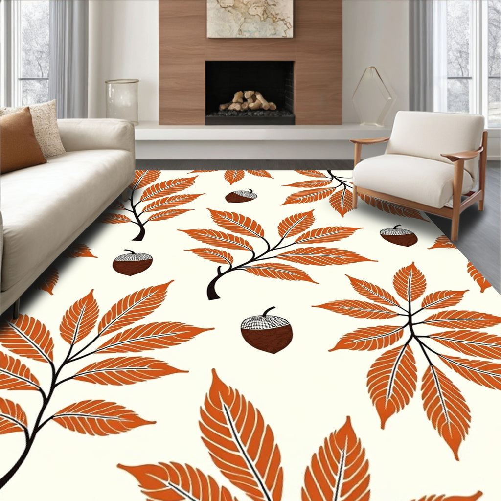 Autumn Orange Leaf Acorn Arrangement Rug