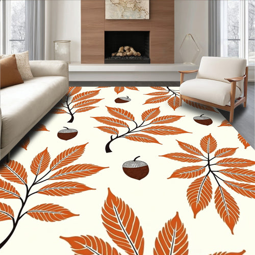 Autumn Orange Leaf Acorn Arrangement Rug