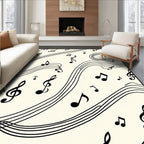 Black Musical Notes Ivory Flowing Lines Rug