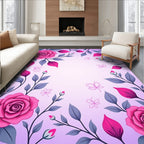 Pink Rose Floral Branches Butterflies Rug