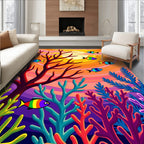 Vibrant Rainbow Fish Coral Sunset Rug