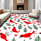 Red Cardinals Green Pine Sprigs Rug