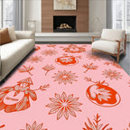 Red Floral Figures Pink Background Rug