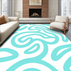 Aqua White Swirl Abstract Curves Rug