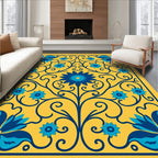Vibrant Yellow Blue Floral Swirls Rug