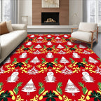 Red Festive Tree and Owl Garland Rug