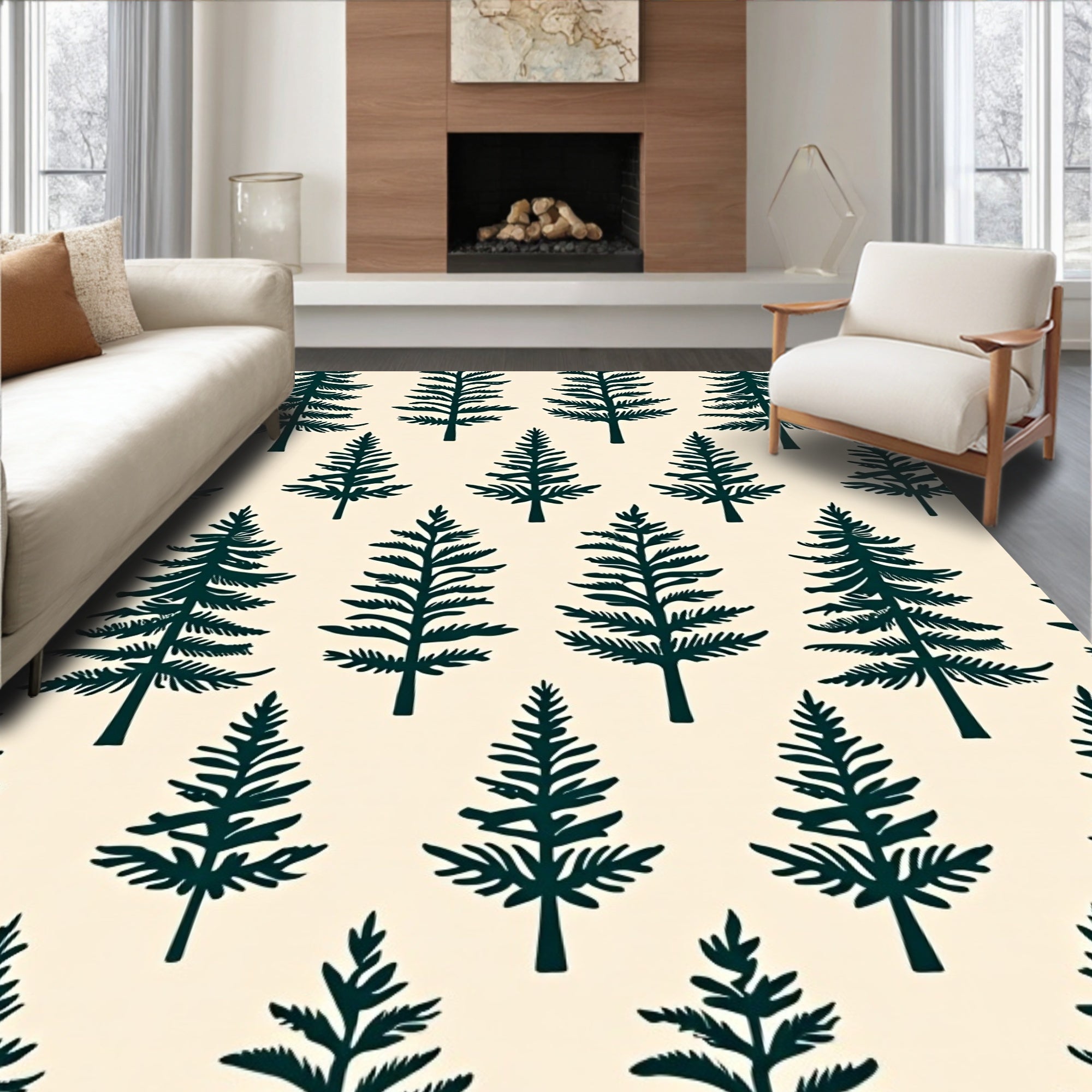 Forest Green Evergreen Trees Rug