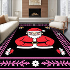 Festive Santa Claus Pink Floral Border Rug