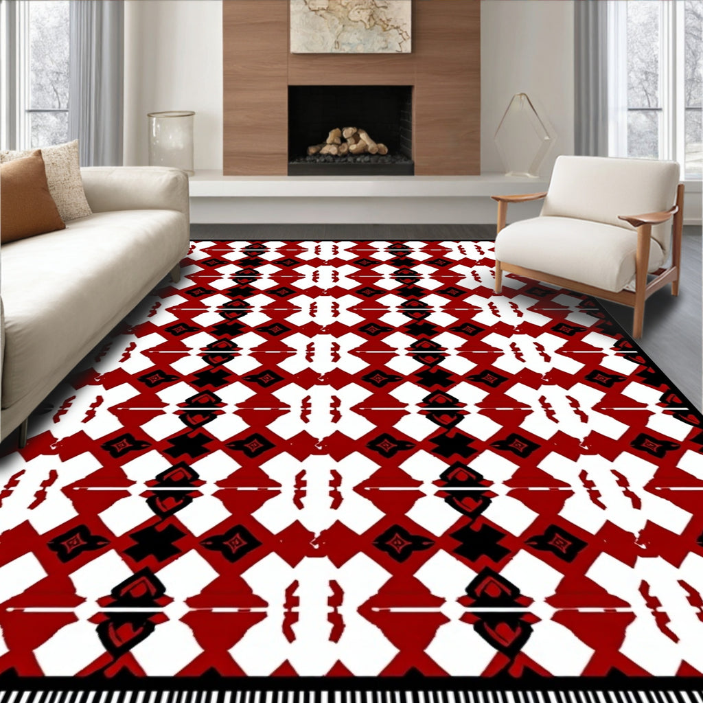 Bold Red Diamond Medallion Arrangement Rug