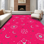 Pink White Celestial Snowflake Moon Rug