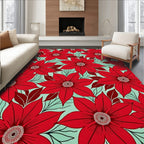 Bold Red Floral Garden Print Rug