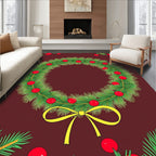 Festive Green Pine Red Berry Wreath Rug