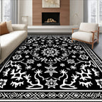 Black and White Floral Medallion Blanket Rug