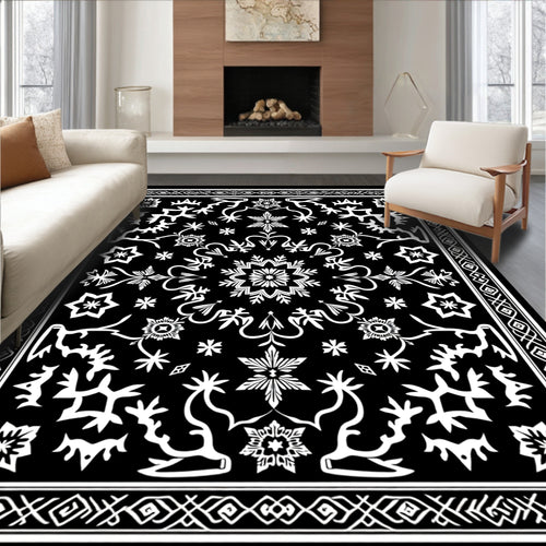 Black and White Floral Medallion Blanket Rug