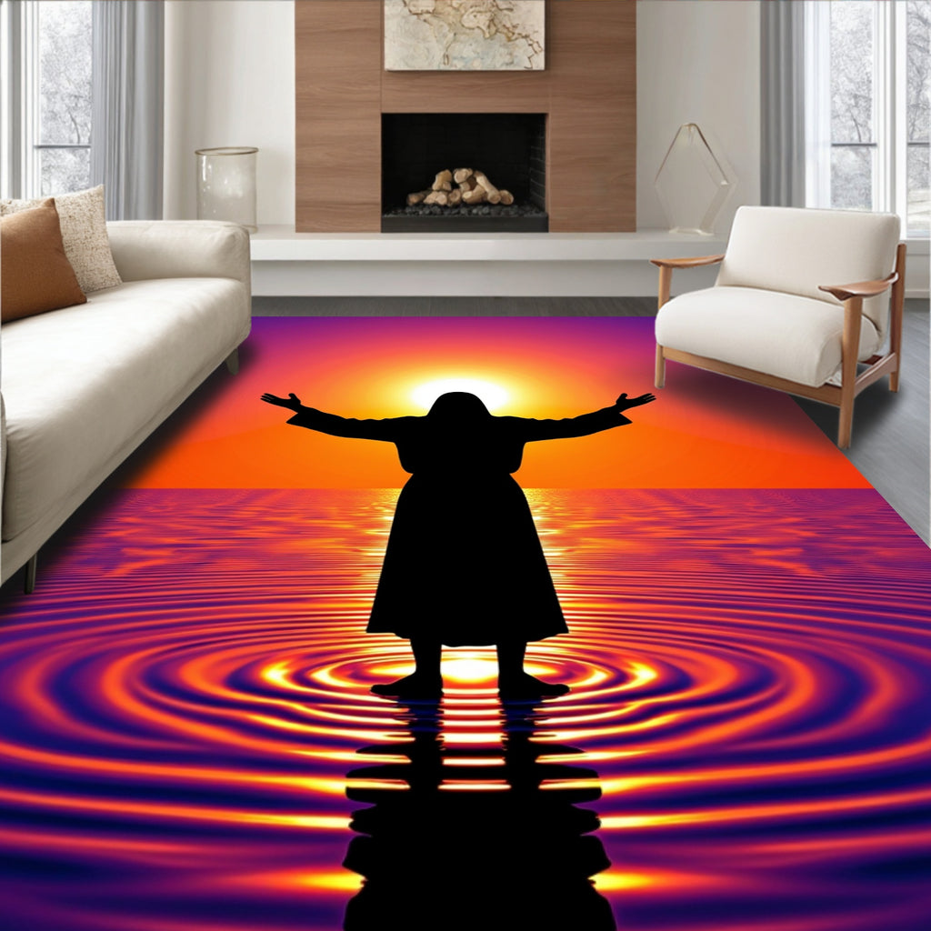 Radiant Sunset Figure Water Ripples Rug