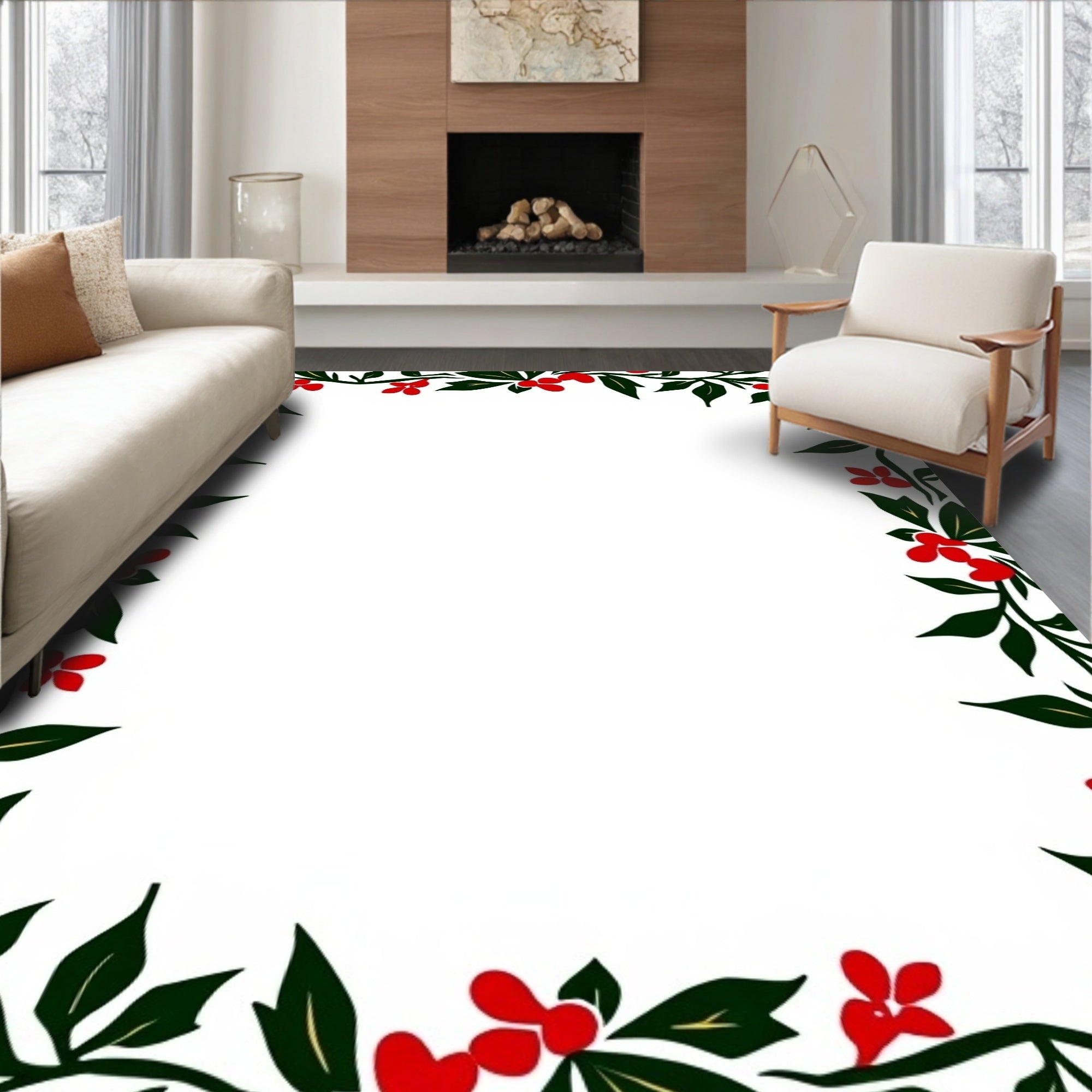 Red Berry Vine Border Rug