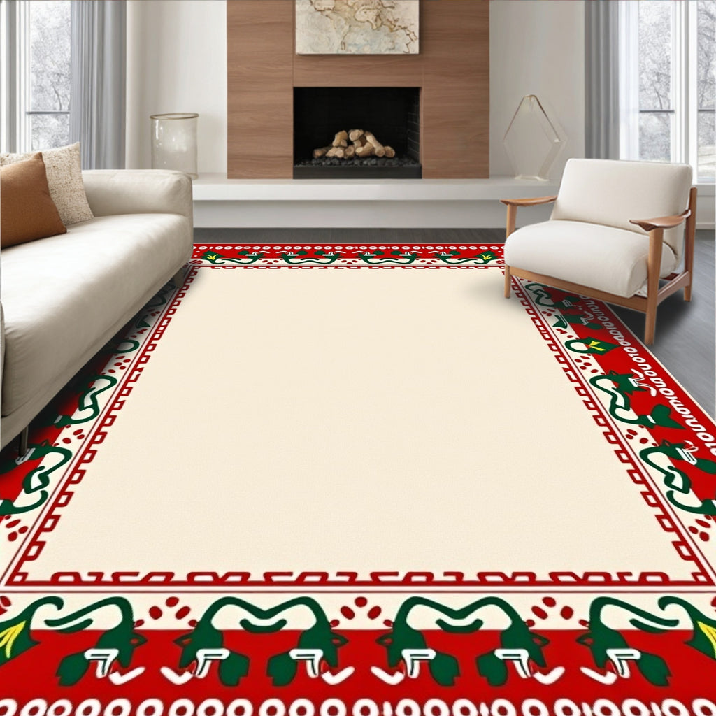 Red Green Dragon Border Accent Rug