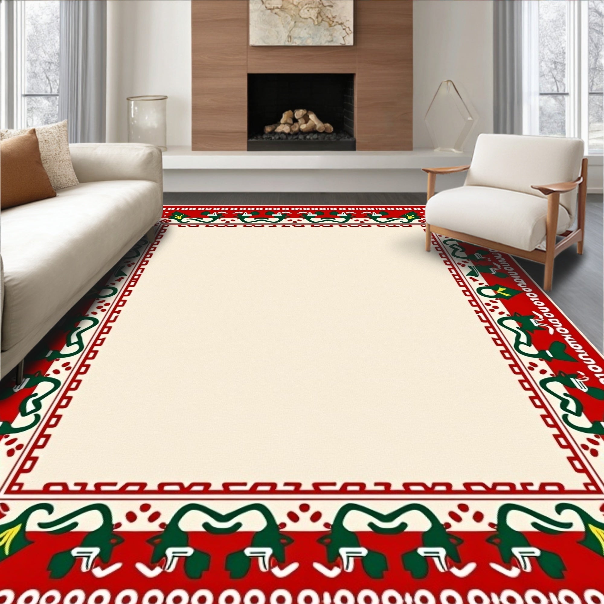 Red Green Dragon Border Accent Rug