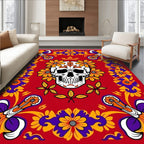 Vibrant Skull Floral Border Red Rug