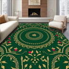 Emerald Green Golden Floral Medallion Rug