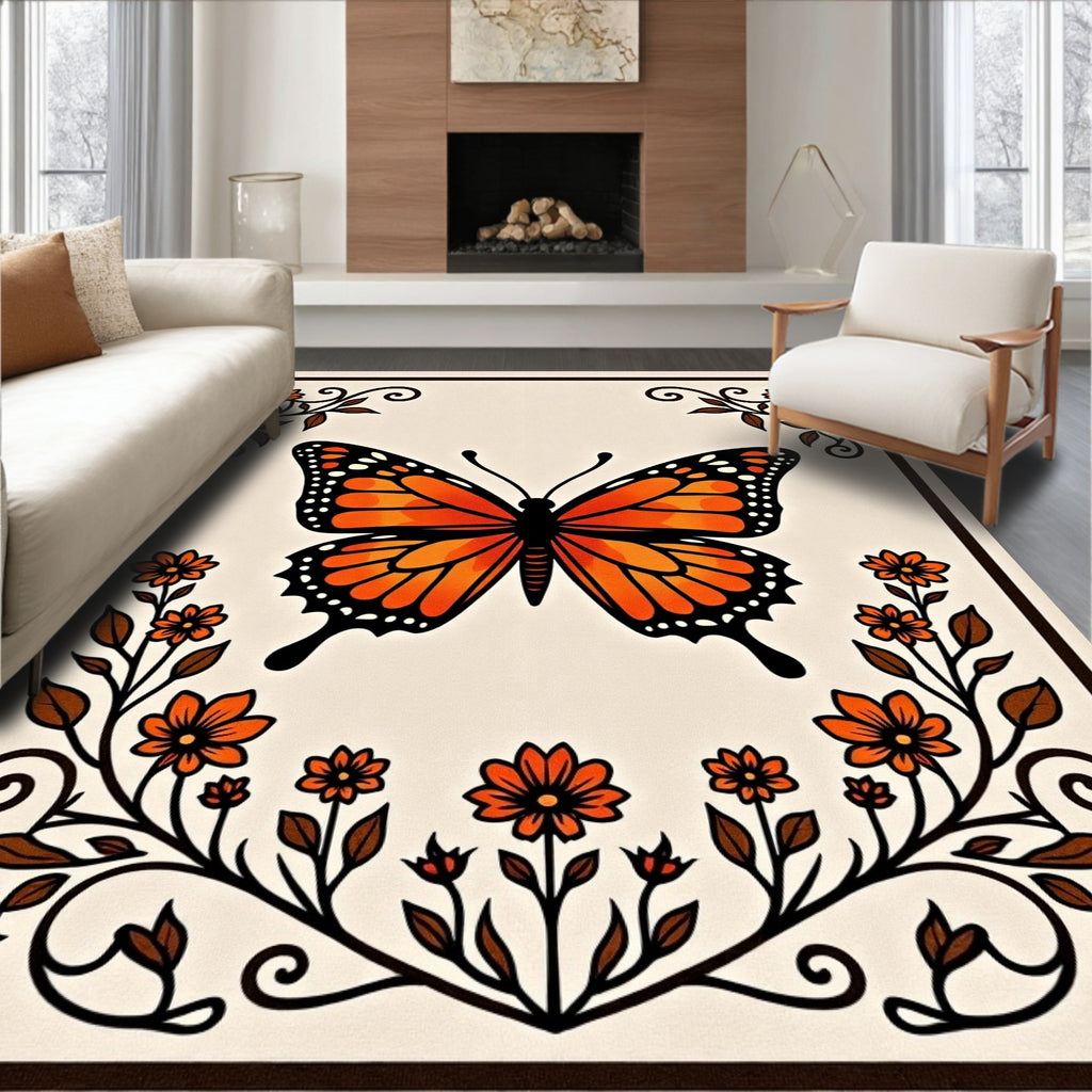 Monarch Butterfly Floral Frame Rug