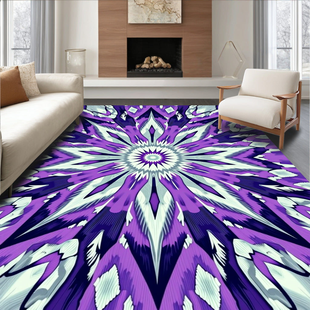 Vibrant Purple Starburst Kaleidoscope Rug