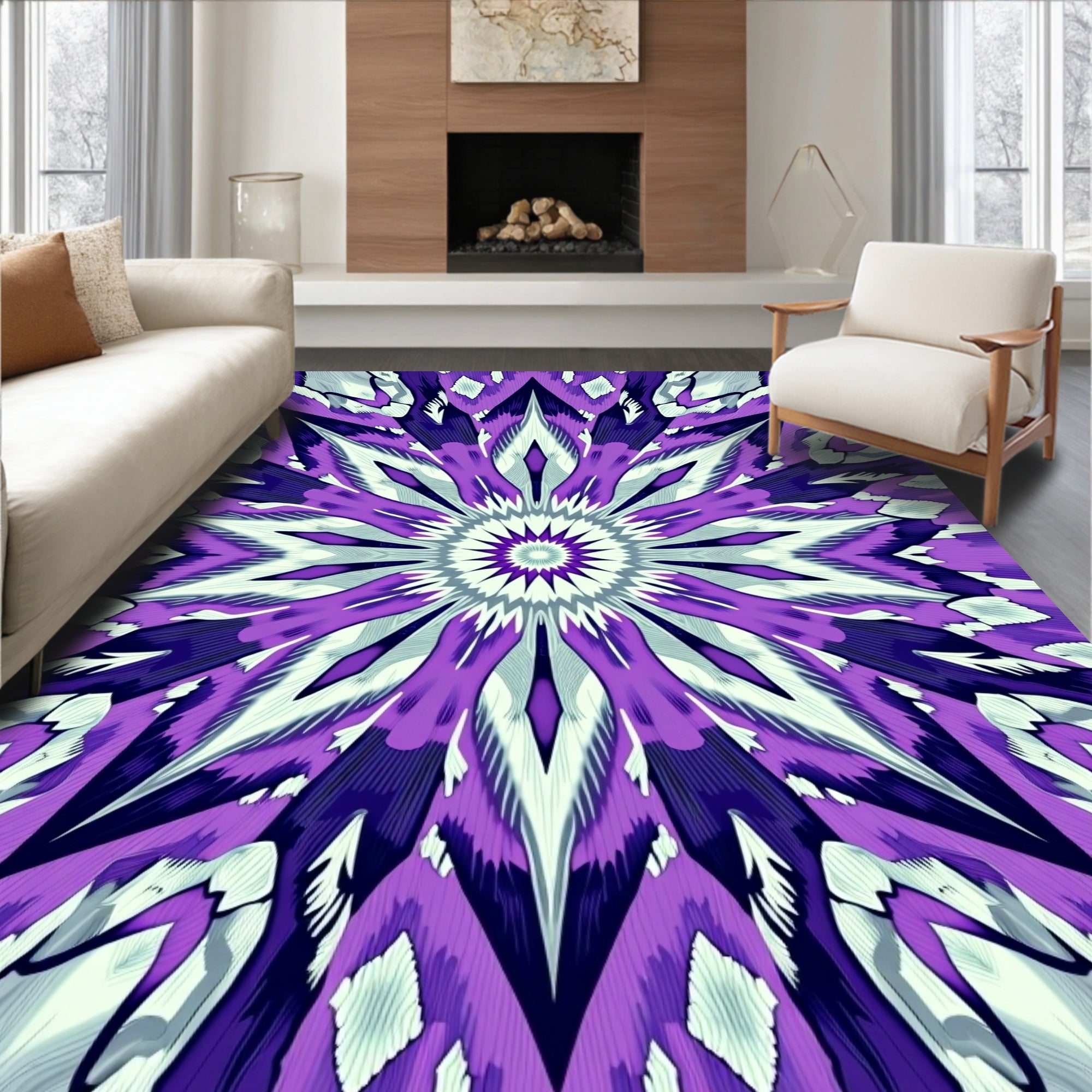 Vibrant Purple Starburst Kaleidoscope Rug