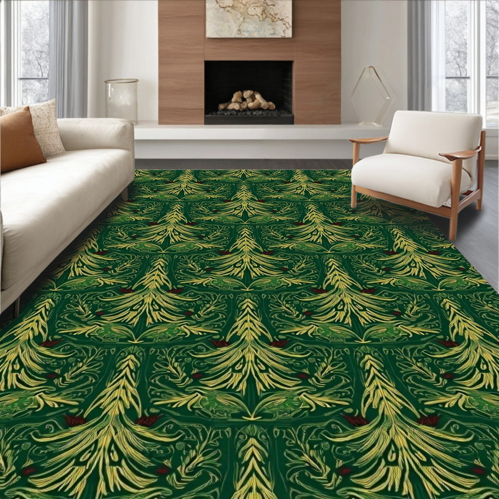 Vintage Green Pine Tree Medallion Rug