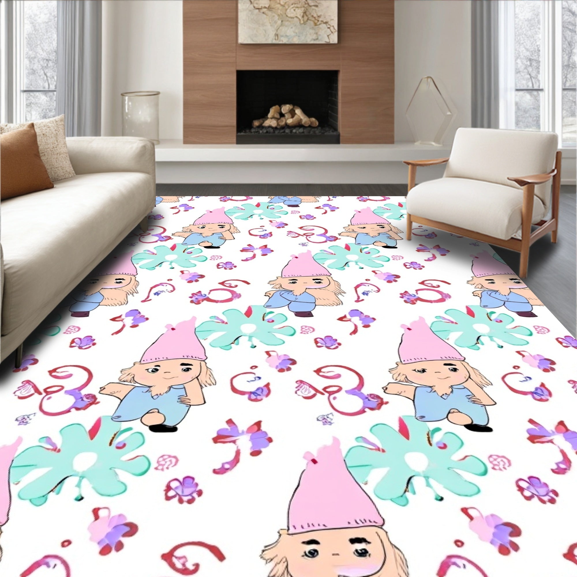Whimsical Gnome Teal Flower Bloom Rug