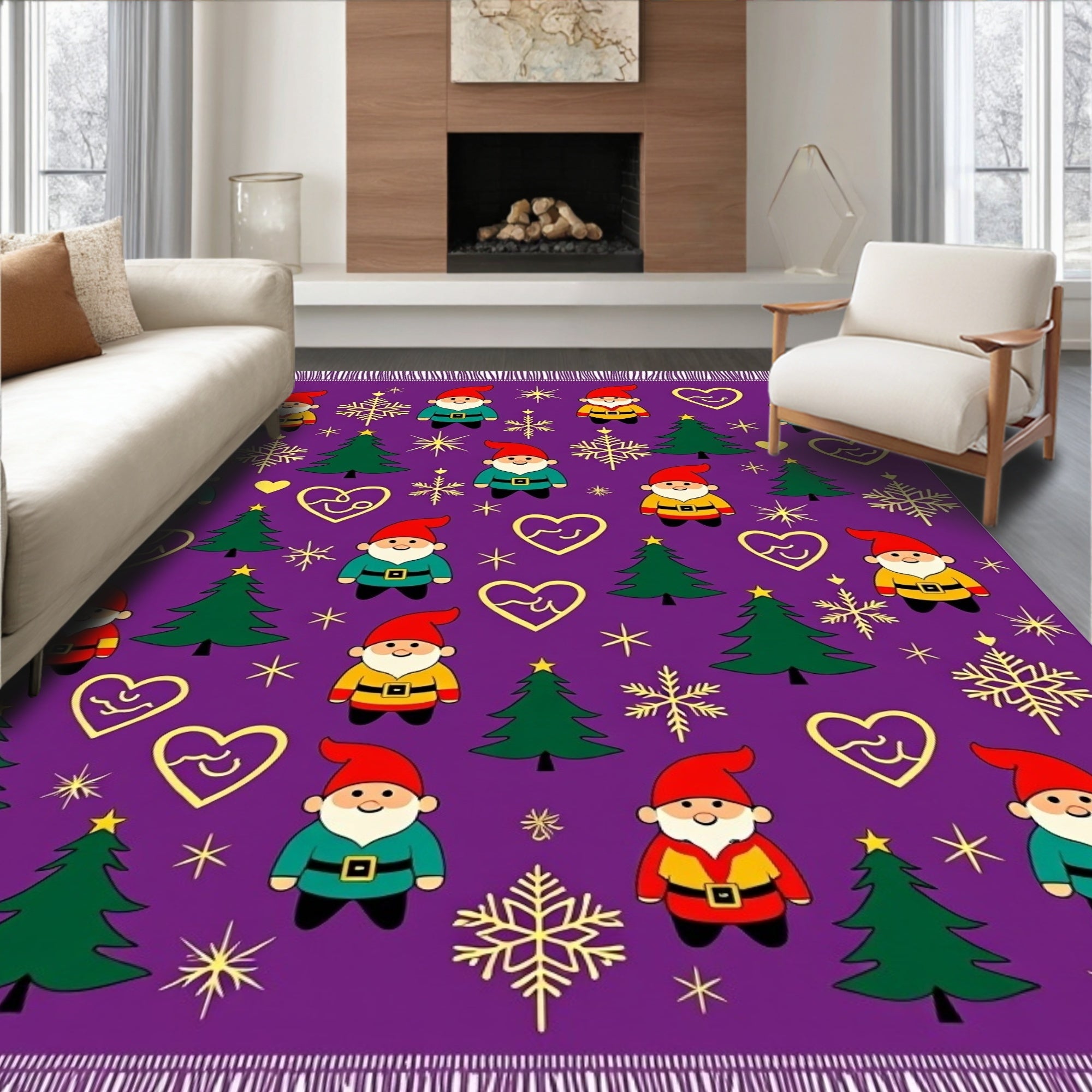 Festive Gnome Christmas Tree Heart Collection Rug