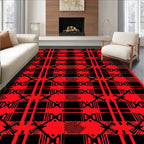 Bold Red Black Plaid Geometric Rug